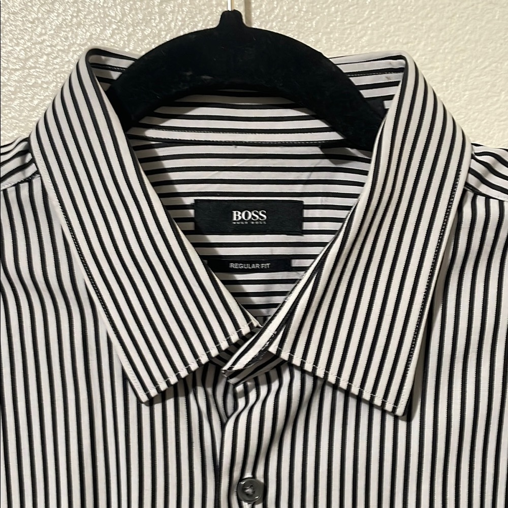 Boss Black and White Striped Dress Shirt size 17